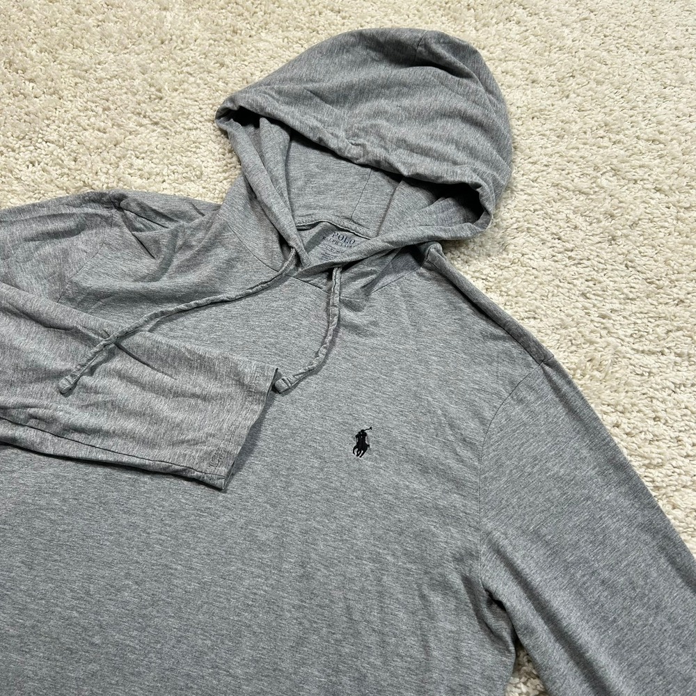 Polo Ralph Lauren Hooded T-Shirt Large Gray Long Sleeve Pony Logo Hoodie